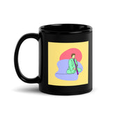 A Man Playing A Pipe Black Glossy Mug - Beyond T-shirts
